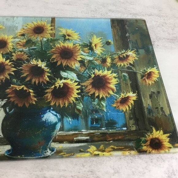 Rustic Sunflower Oil Painting Glass Cutting Board - Picture 13 of 13